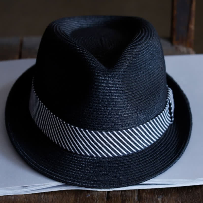 Chapeau Fedora en paille de plage à rayures gracieuses pour hommes
