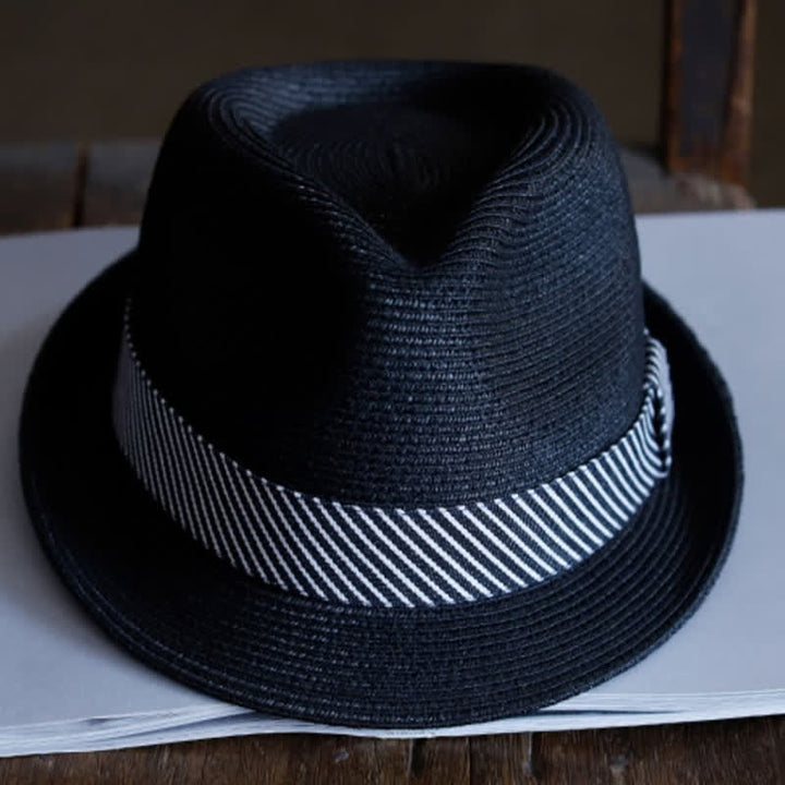 Chapeau Fedora en paille de plage à rayures gracieuses pour hommes