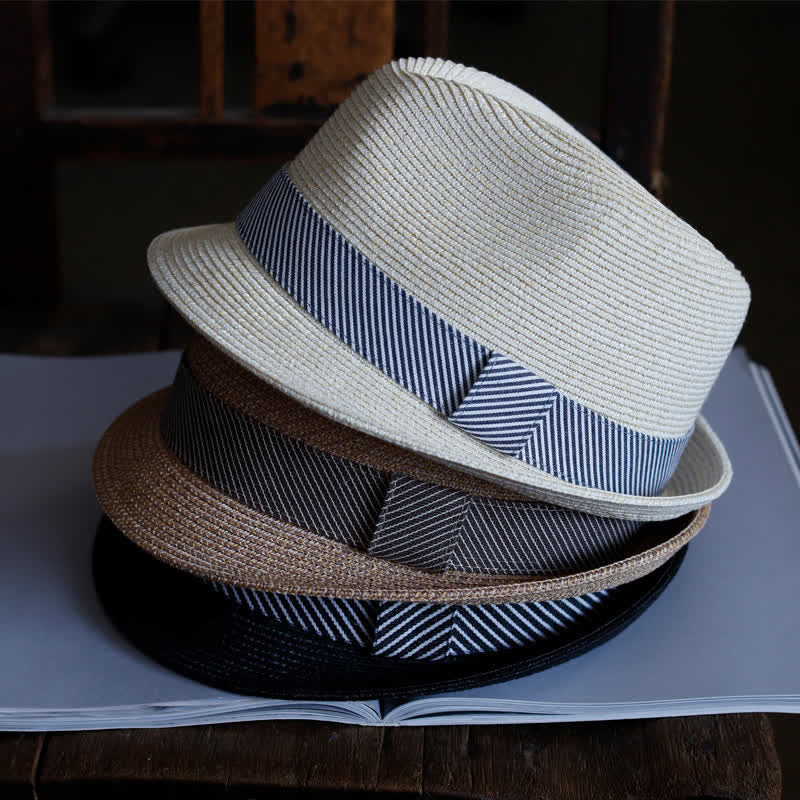 Chapeau Fedora en paille de plage à rayures gracieuses pour hommes