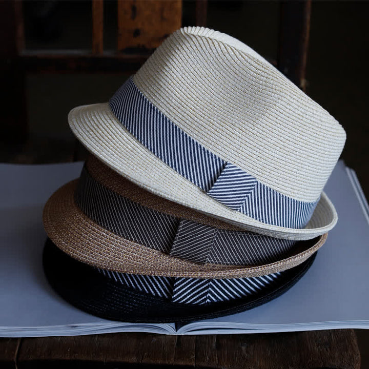 Chapeau Fedora en paille de plage à rayures gracieuses pour hommes