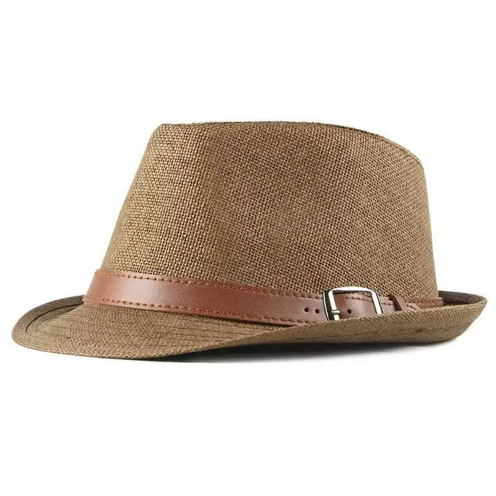 Chapeau Fedora en paille avec décor en cuir décontracté et élégant pour hommes