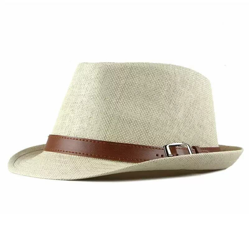 Chapeau Fedora en paille avec décor en cuir décontracté et élégant pour hommes