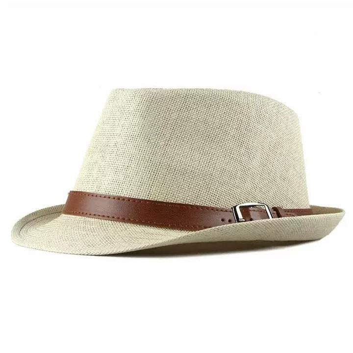 Chapeau Fedora en paille avec décor en cuir décontracté et élégant pour hommes