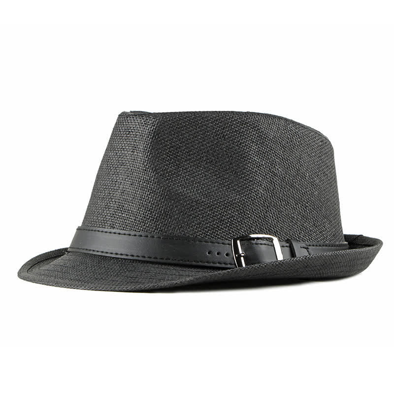 Chapeau Fedora en paille avec décor en cuir décontracté et élégant pour hommes