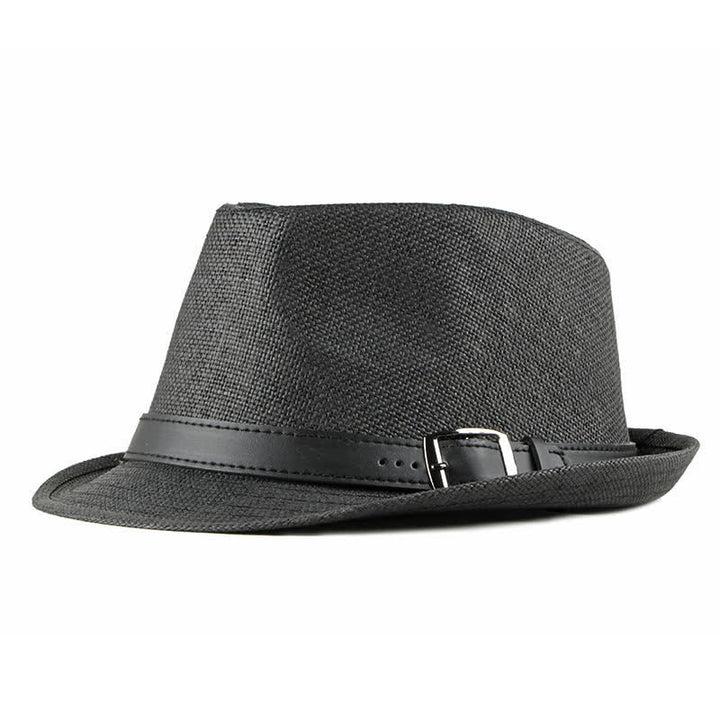 Chapeau Fedora en paille avec décor en cuir décontracté et élégant pour hommes