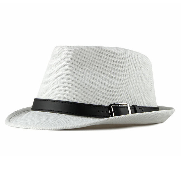 Chapeau Fedora en paille avec décor en cuir décontracté et élégant pour hommes