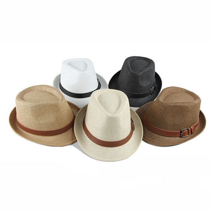 Chapeau Fedora en paille avec décor en cuir décontracté et élégant pour hommes