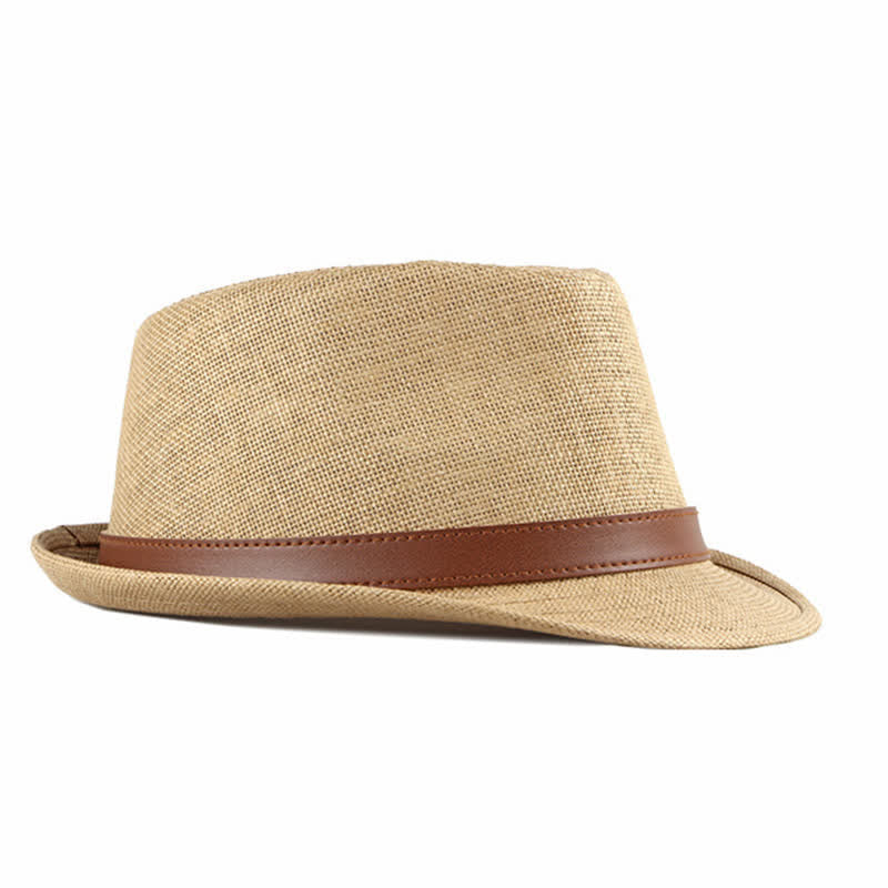 Chapeau Fedora en paille avec décor en cuir décontracté et élégant pour hommes