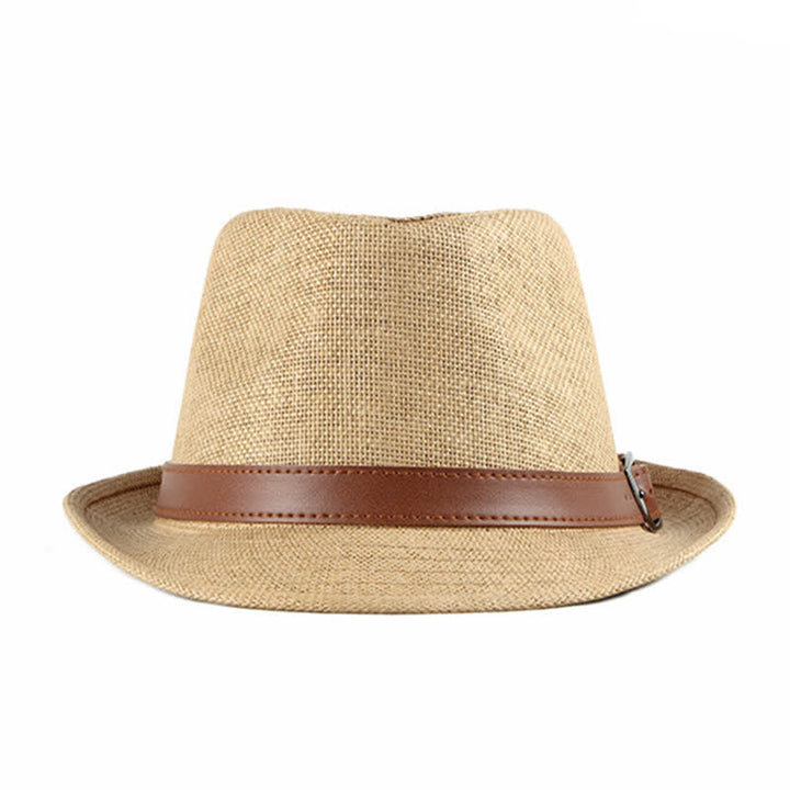 Chapeau Fedora en paille avec décor en cuir décontracté et élégant pour hommes