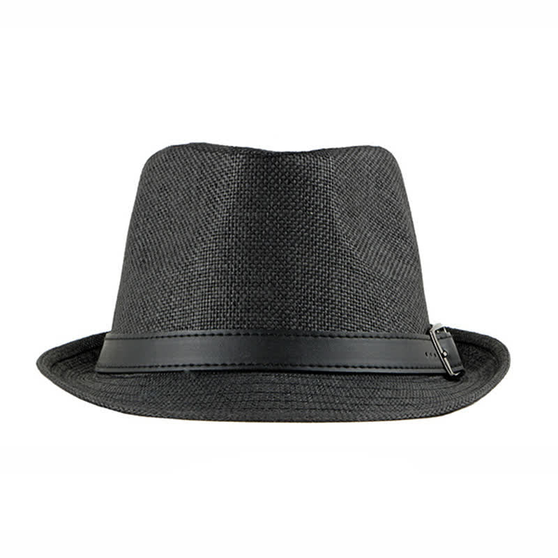 Chapeau Fedora en paille avec décor en cuir décontracté et élégant pour hommes