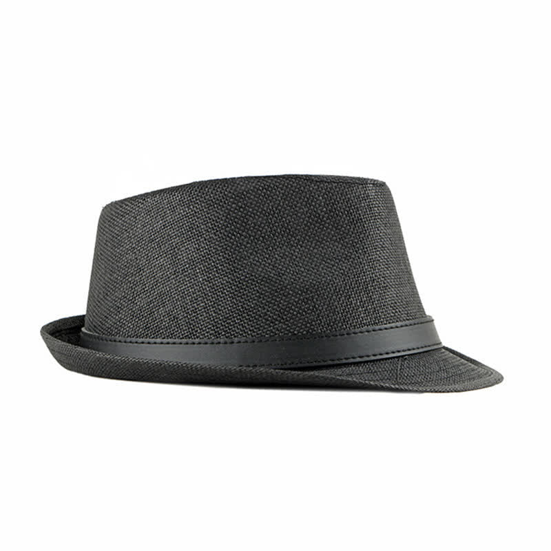 Chapeau Fedora en paille avec décor en cuir décontracté et élégant pour hommes