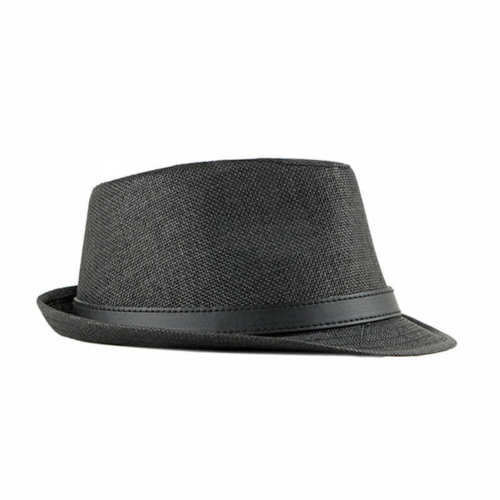 Chapeau Fedora en paille avec décor en cuir décontracté et élégant pour hommes