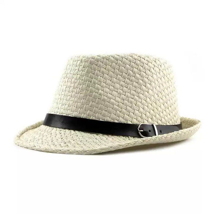 Chapeau Fedora en paille de plage avec bande en cuir tressé pour homme