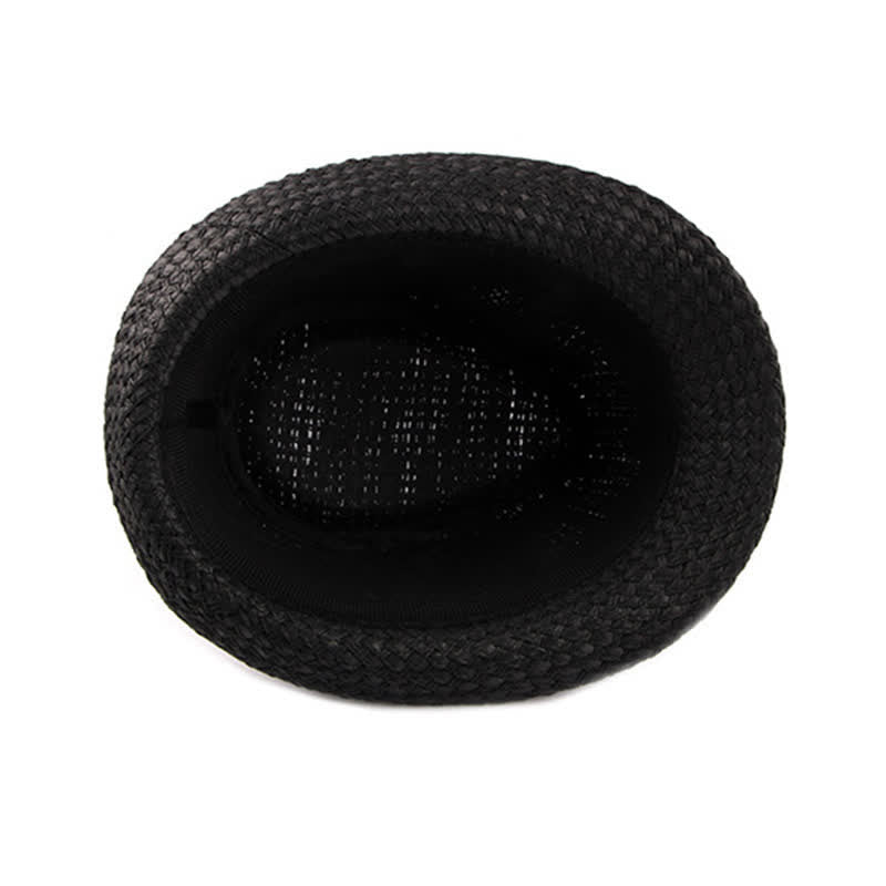 Chapeau Fedora en paille de plage avec bande en cuir tressé pour homme