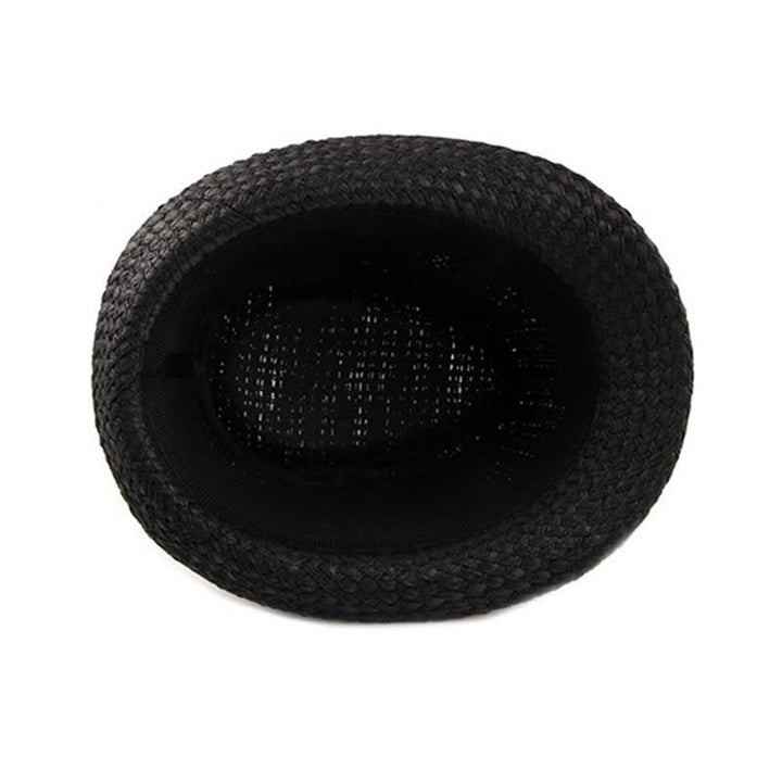 Chapeau Fedora en paille de plage avec bande en cuir tressé pour homme