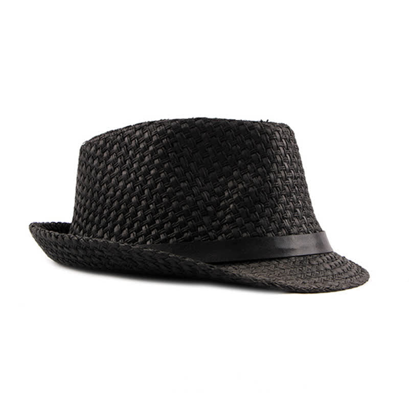 Chapeau Fedora en paille de plage avec bande en cuir tressé pour homme