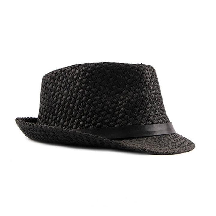 Chapeau Fedora en paille de plage avec bande en cuir tressé pour homme