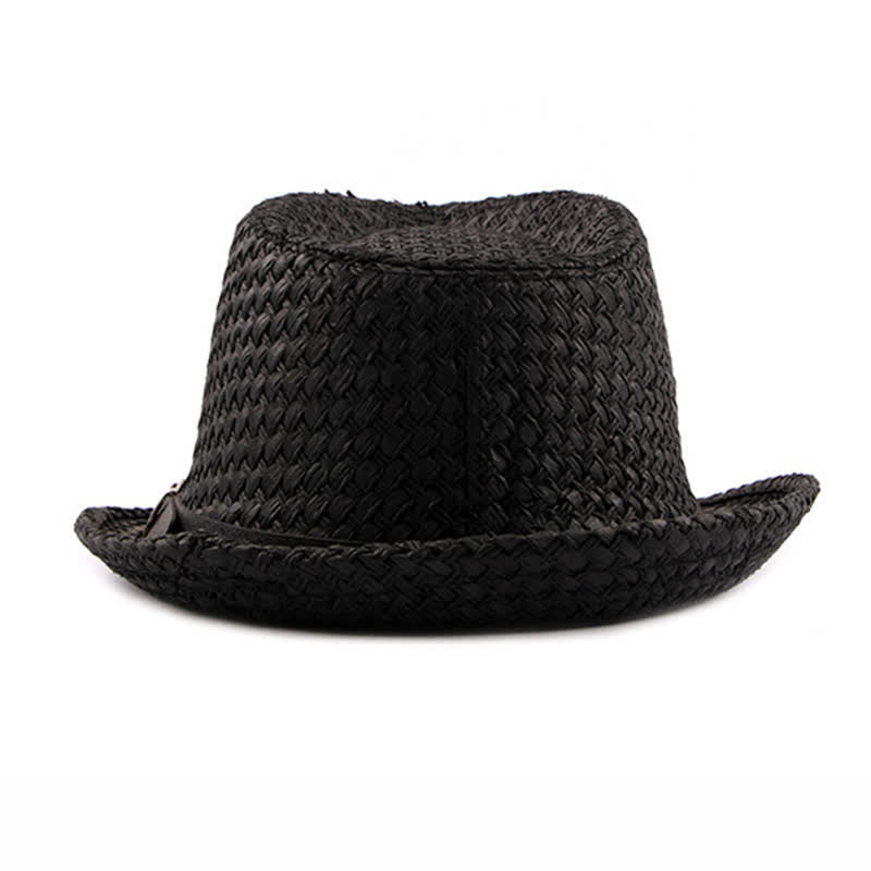 Chapeau Fedora en paille de plage avec bande en cuir tressé pour homme