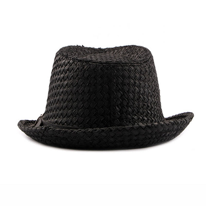 Chapeau Fedora en paille de plage avec bande en cuir tressé pour homme