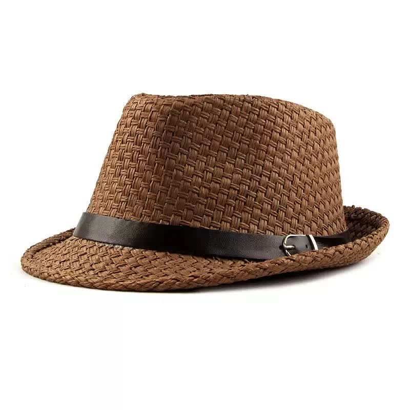 Chapeau Fedora en paille de plage avec bande en cuir tressé pour homme