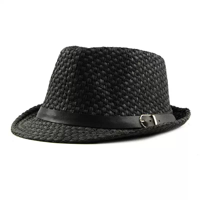 Chapeau Fedora en paille de plage avec bande en cuir tressé pour homme