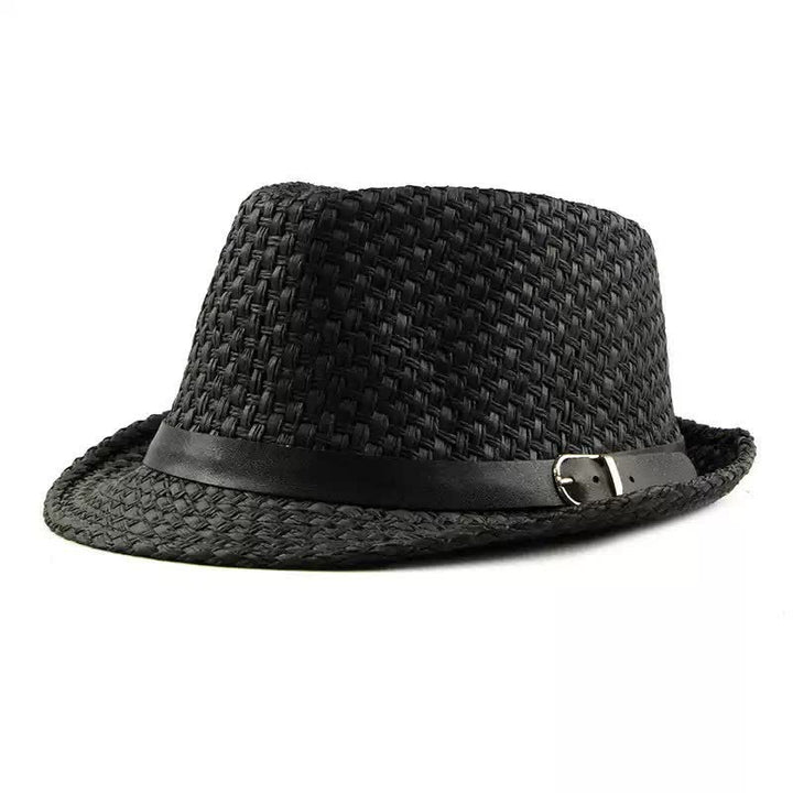 Chapeau Fedora en paille de plage avec bande en cuir tressé pour homme