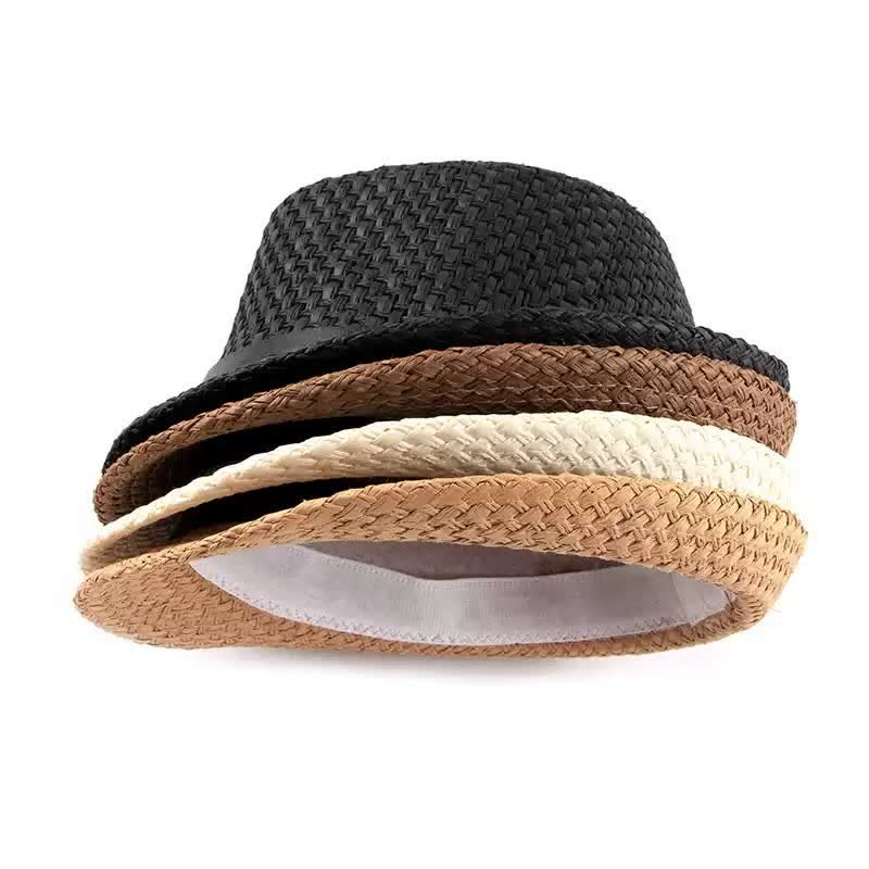 Chapeau Fedora en paille de plage avec bande en cuir tressé pour homme