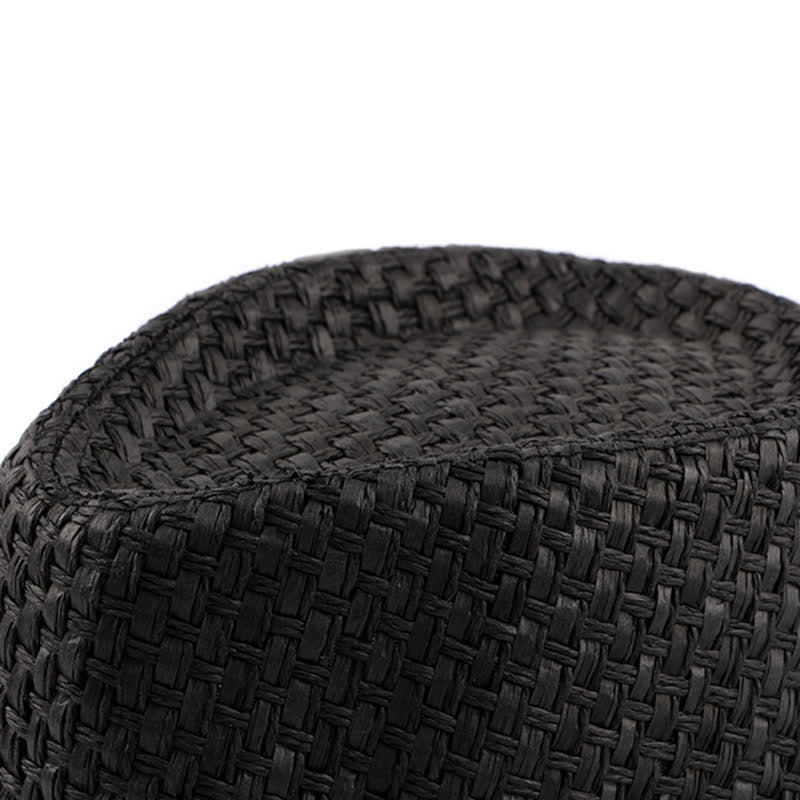 Chapeau Fedora en paille de plage avec bande en cuir tressé pour homme