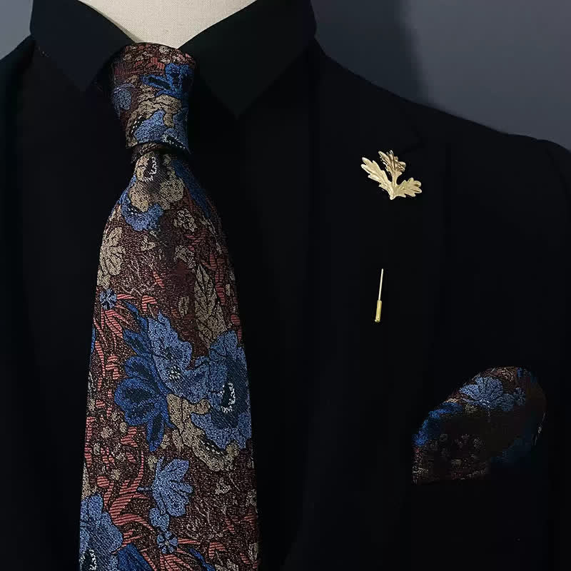Lot de 2 cravates élégantes en mouchoir à fleurs bleu foncé pour homme