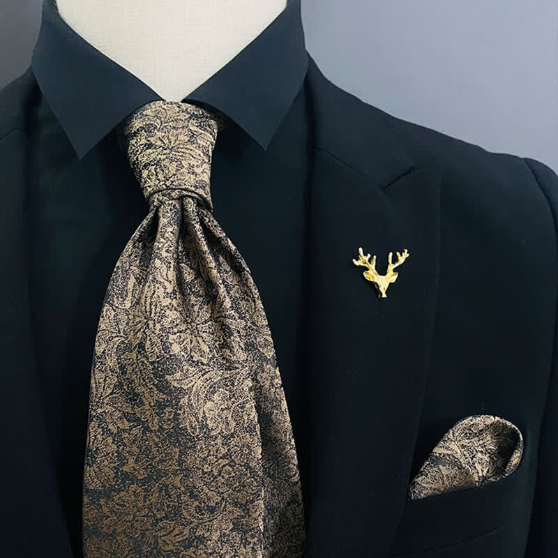 Lot de 2 cravates et mouchoirs à motif floral marron foncé rétro pour homme