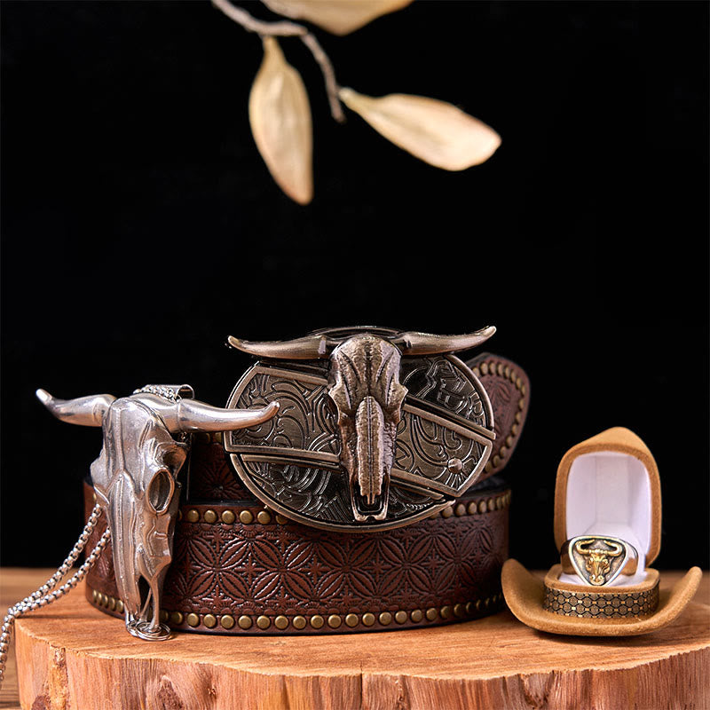 Ensemble de boucles de ceinture à couteau caché et anneau de taureau Western Cow DIY