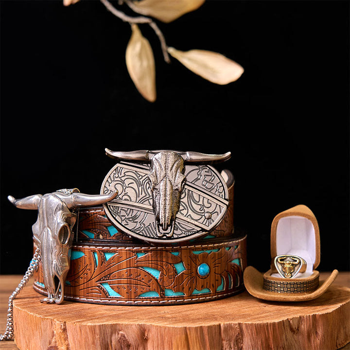 Ensemble de boucles de ceinture à couteau caché et anneau de taureau Western Cow DIY