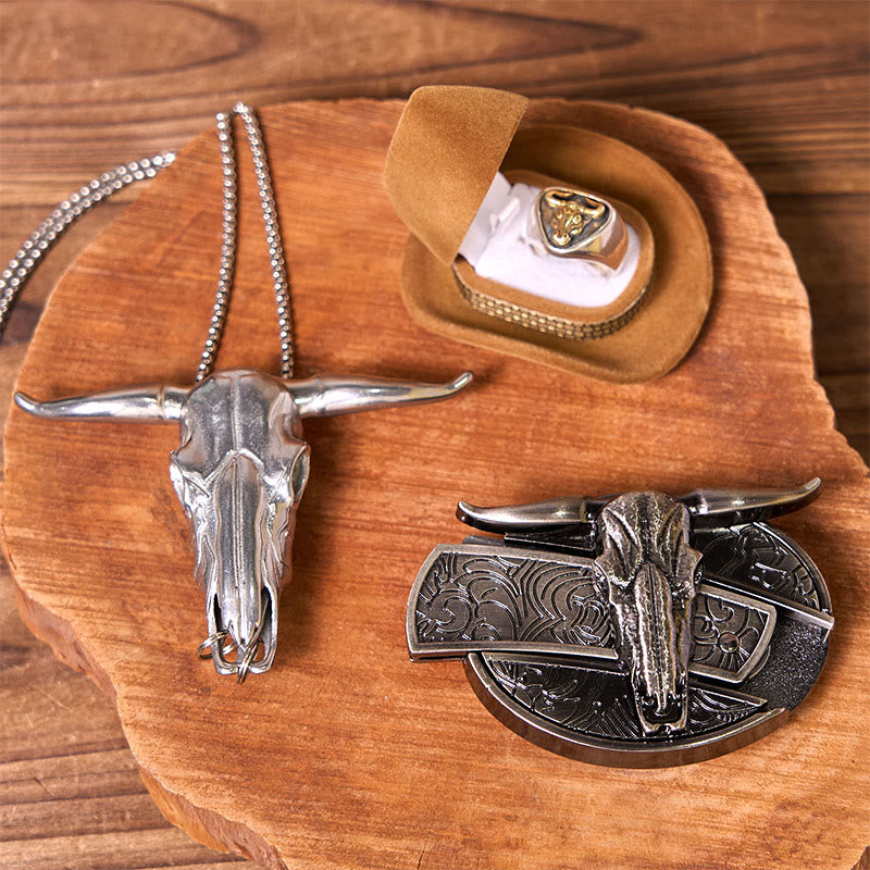 Ensemble de boucles de ceinture à couteau caché et anneau de taureau Western Cow DIY