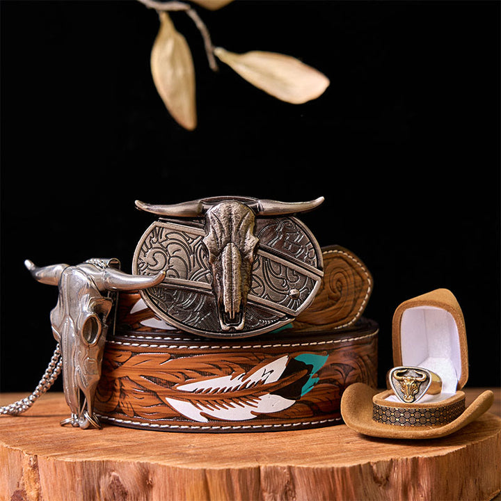 Ensemble de boucles de ceinture à couteau caché et anneau de taureau Western Cow DIY