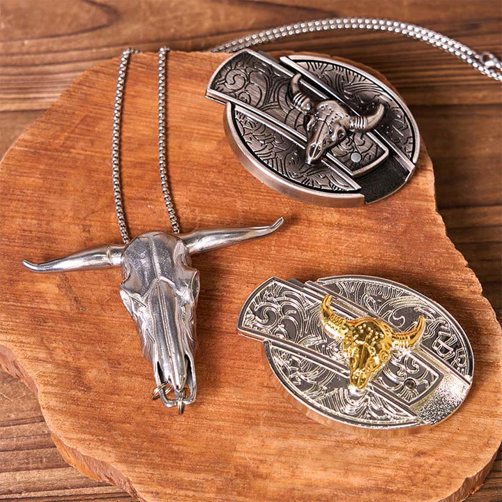 Ensemble de boucles de ceinture à couteau caché Double Bulls DIY avec pendentif Longhorn