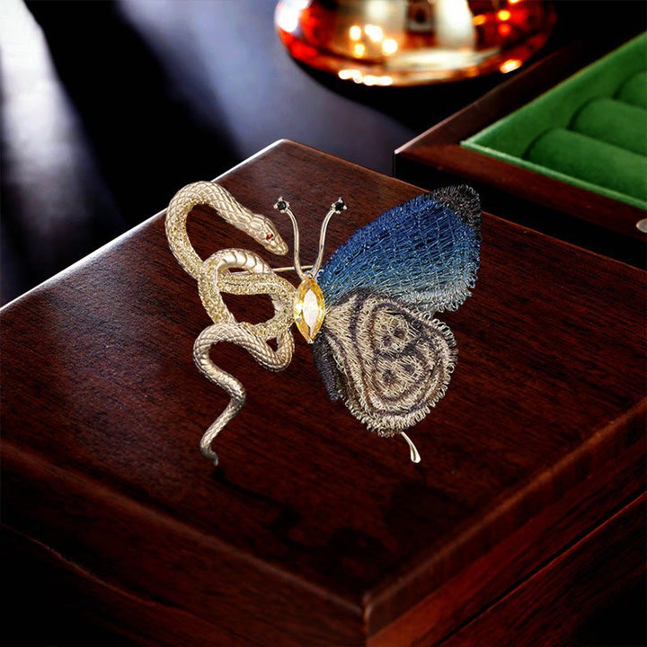 Broche serpent et papillon en métal, accessoires de chemise