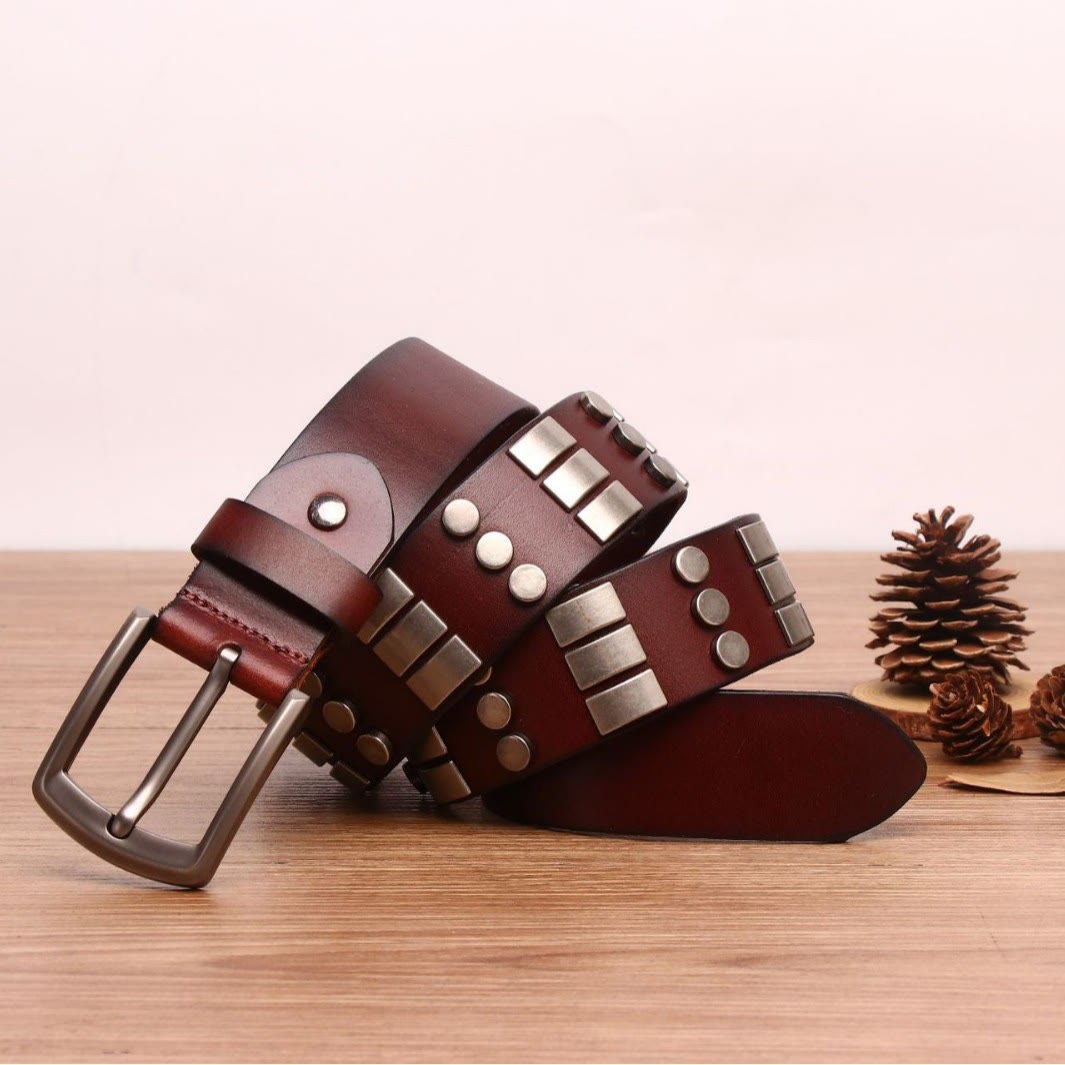 Ceinture en cuir véritable pour homme, style punk, rivetée
