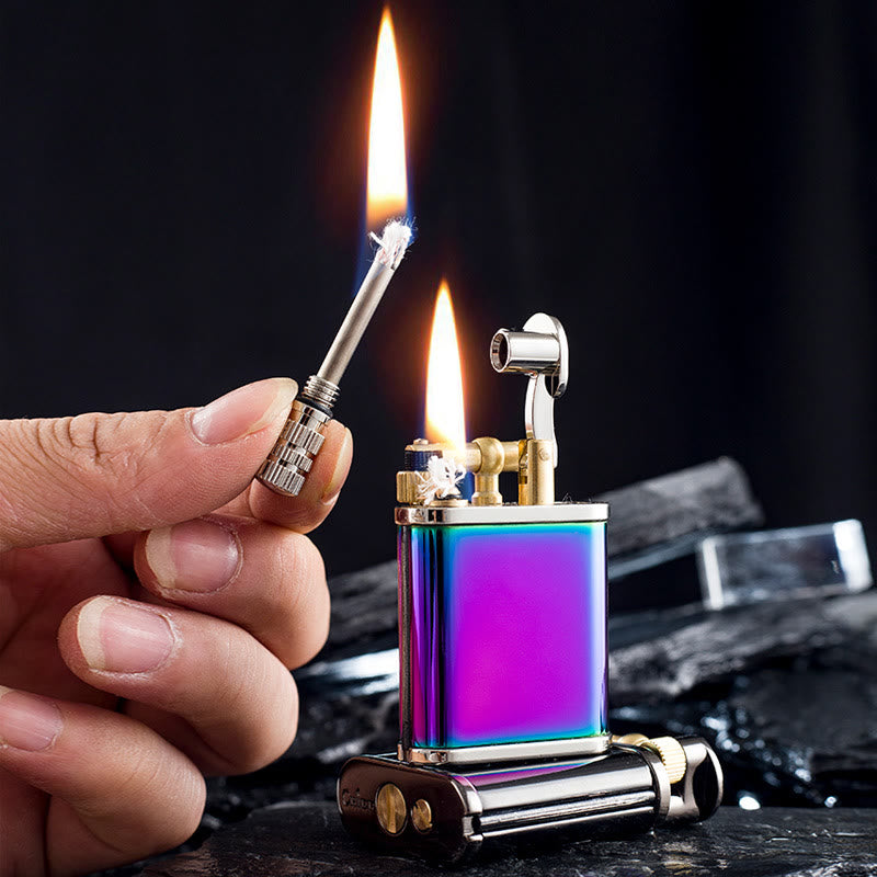Briquet à kérosène rechargeable 2 en 1 à bras élévateur de style antique avec allumette permanente