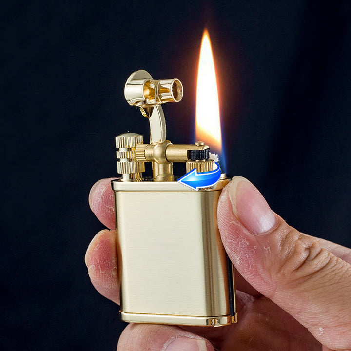Briquet à kérosène rechargeable 2 en 1 à bras élévateur de style antique avec allumette permanente