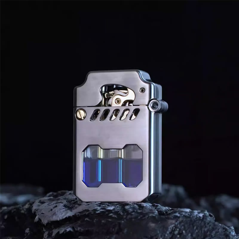 Briquet à kérosène rechargeable avec bras oscillant et réservoir d'huile transparent rétro