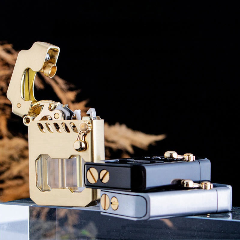 Briquet à kérosène rechargeable avec bras oscillant et réservoir d'huile transparent rétro
