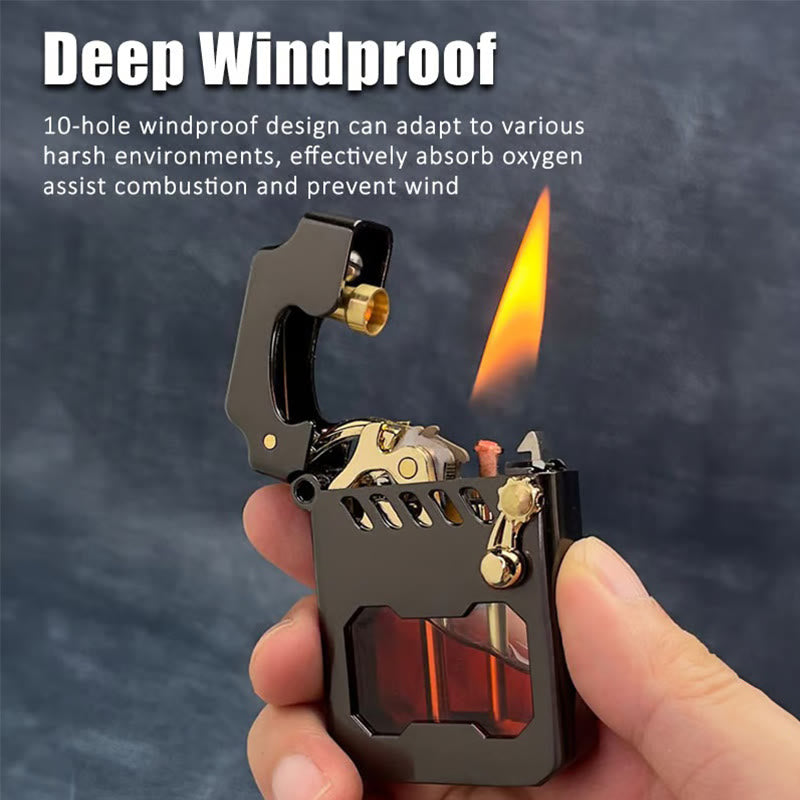 Briquet à kérosène rechargeable avec bras oscillant et réservoir d'huile transparent rétro