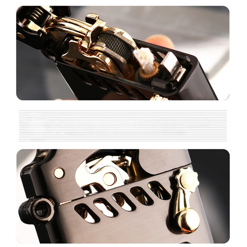 Briquet à kérosène rechargeable avec bras oscillant et réservoir d'huile transparent rétro