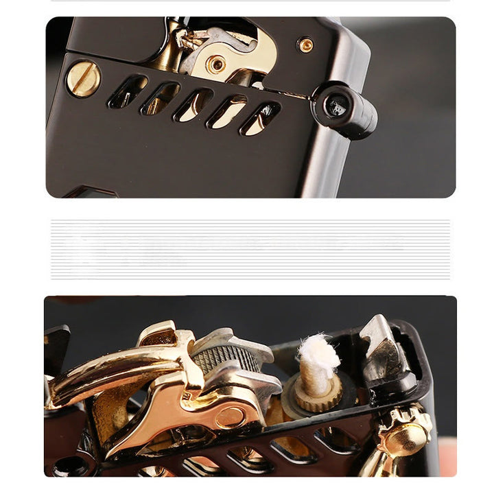 Briquet à kérosène rechargeable avec bras oscillant et réservoir d'huile transparent rétro