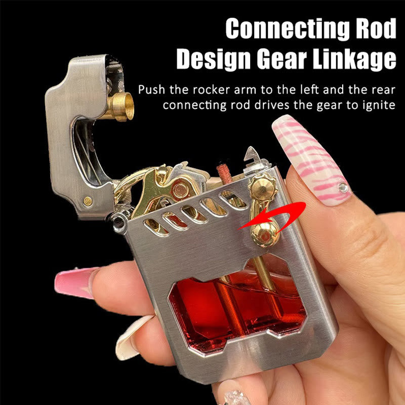 Briquet à kérosène rechargeable avec bras oscillant et réservoir d'huile transparent rétro
