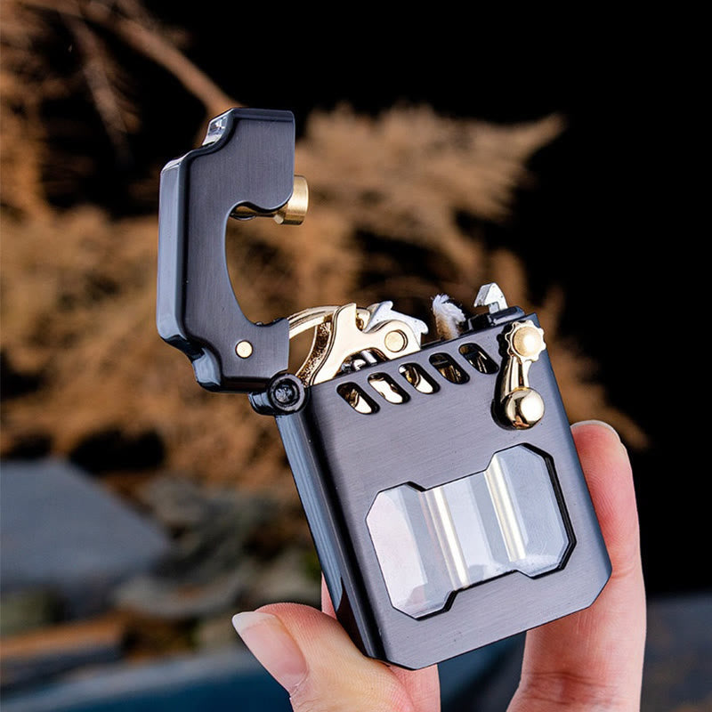 Briquet à kérosène rechargeable avec bras oscillant et réservoir d'huile transparent rétro