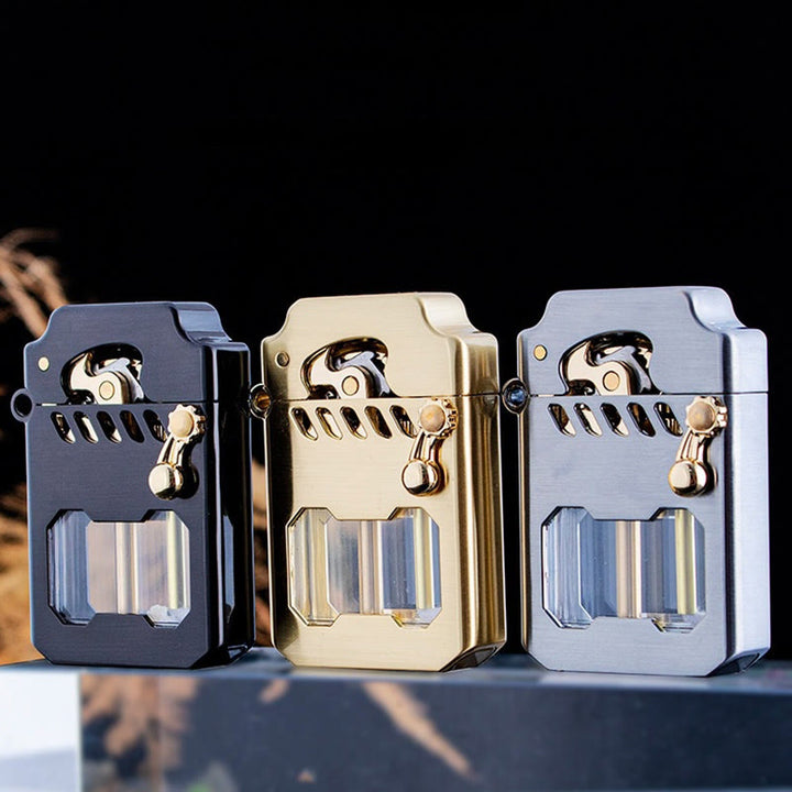Briquet à kérosène rechargeable avec bras oscillant et réservoir d'huile transparent rétro