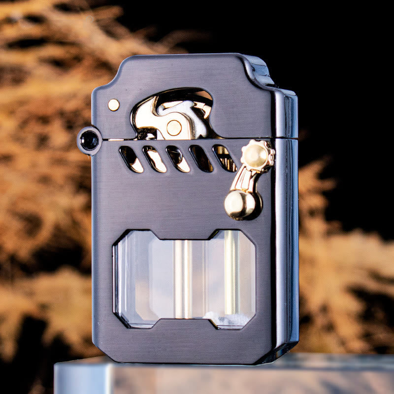 Briquet à kérosène rechargeable avec bras oscillant et réservoir d'huile transparent rétro