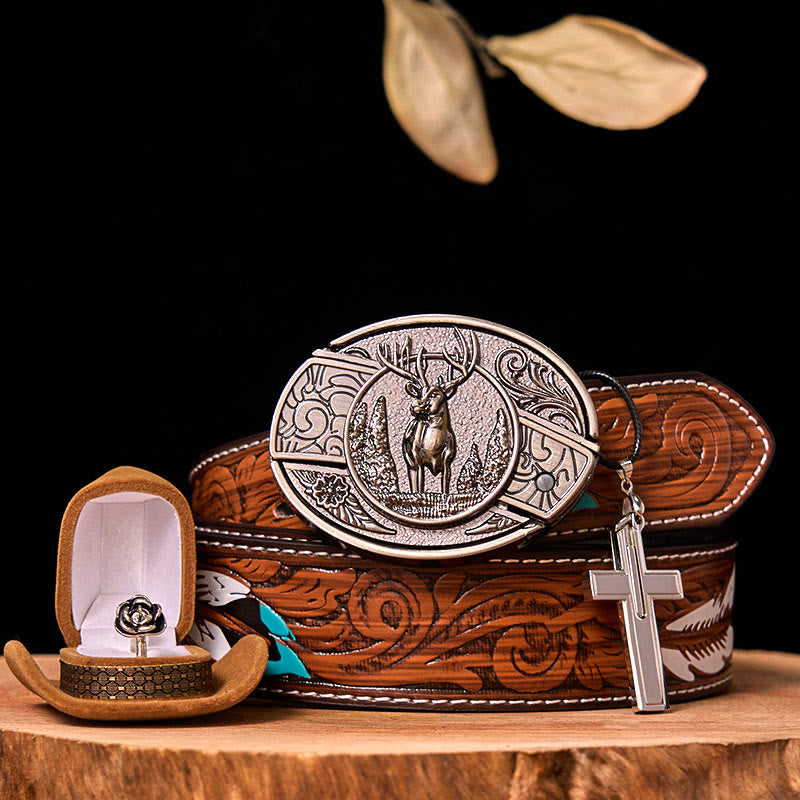 Ensemble de boucles de ceinture à couteau caché avec anneau rose, motif cerf de forêt