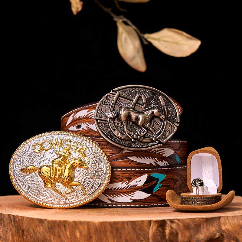 Ensemble de boucles de ceinture et d'anneaux torsadés en forme de cheval de course, style cowgirl, à faire soi-même